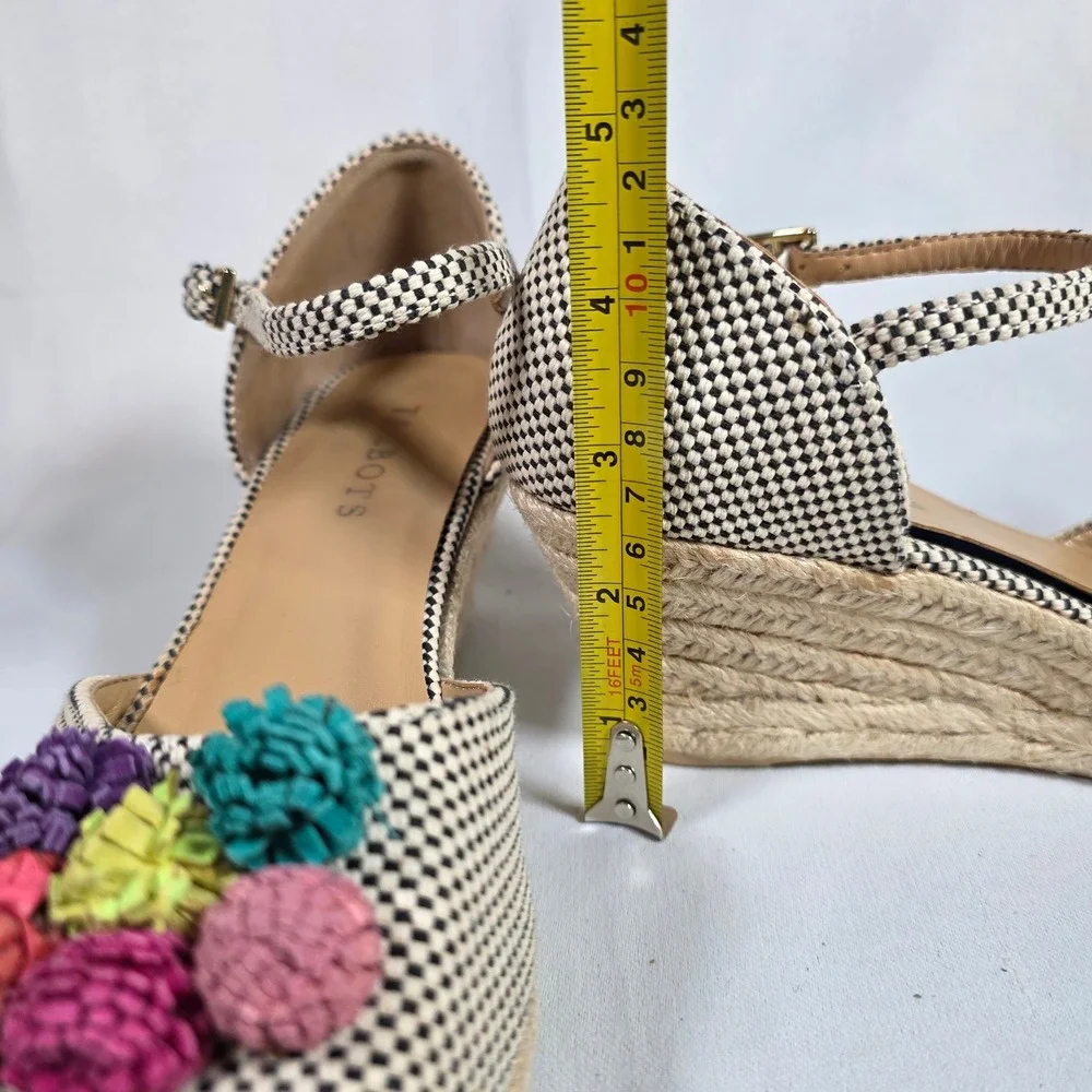 Talbots Lyndsay D'Orsay Cotton Espadrille Wedges Womens 7‎ Colorful Pom Pom